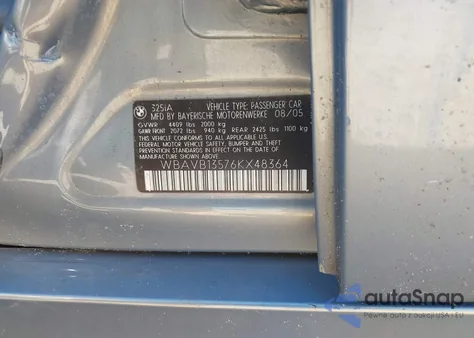 2006 BMW 325I from USA, damaged, VIN WBAVB13576KX48364